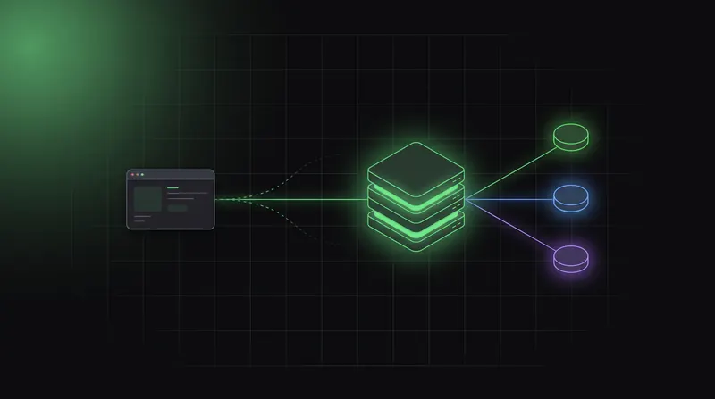 Schema astratto: un browser invia un segnale a un server che lo distribuisce a tre piattaforme, mentre alcune scie tra browser e server si perdono.